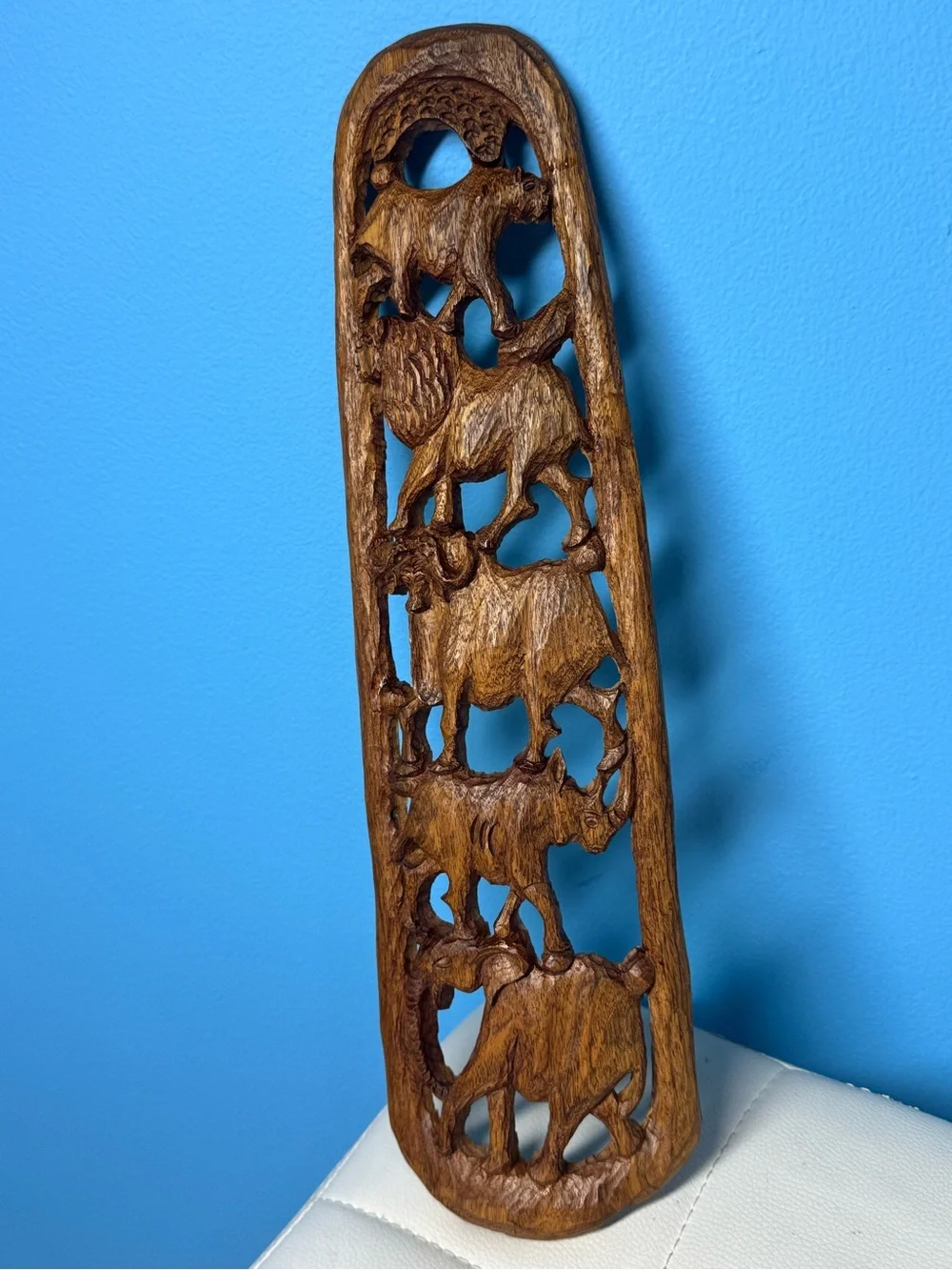 Hand-Carved Wooden African Big Five Wildlife Relief Wall Panel